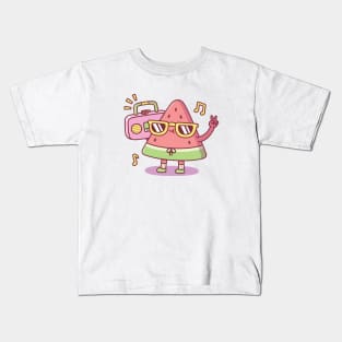 Cute Watermelon With Sunglasses Listening To The Radio Kids T-Shirt